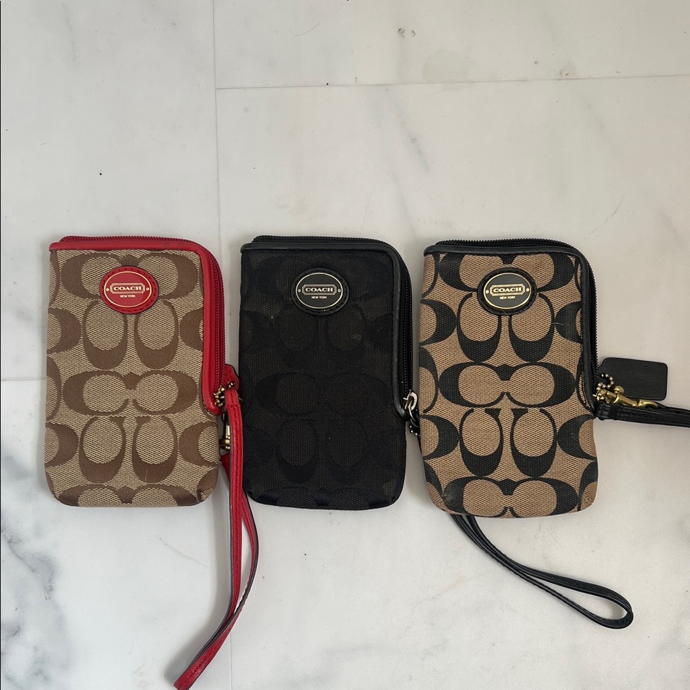 Coach Signature Wristlet Set in Red, Black, and Tan